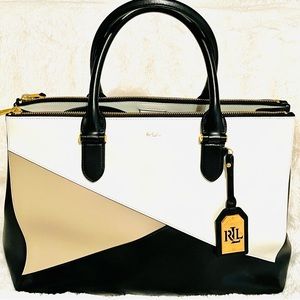 Ralph Lauren Bags |Tri - Color Leather Handbag|Color: Cream/Tan/Black | Size OS